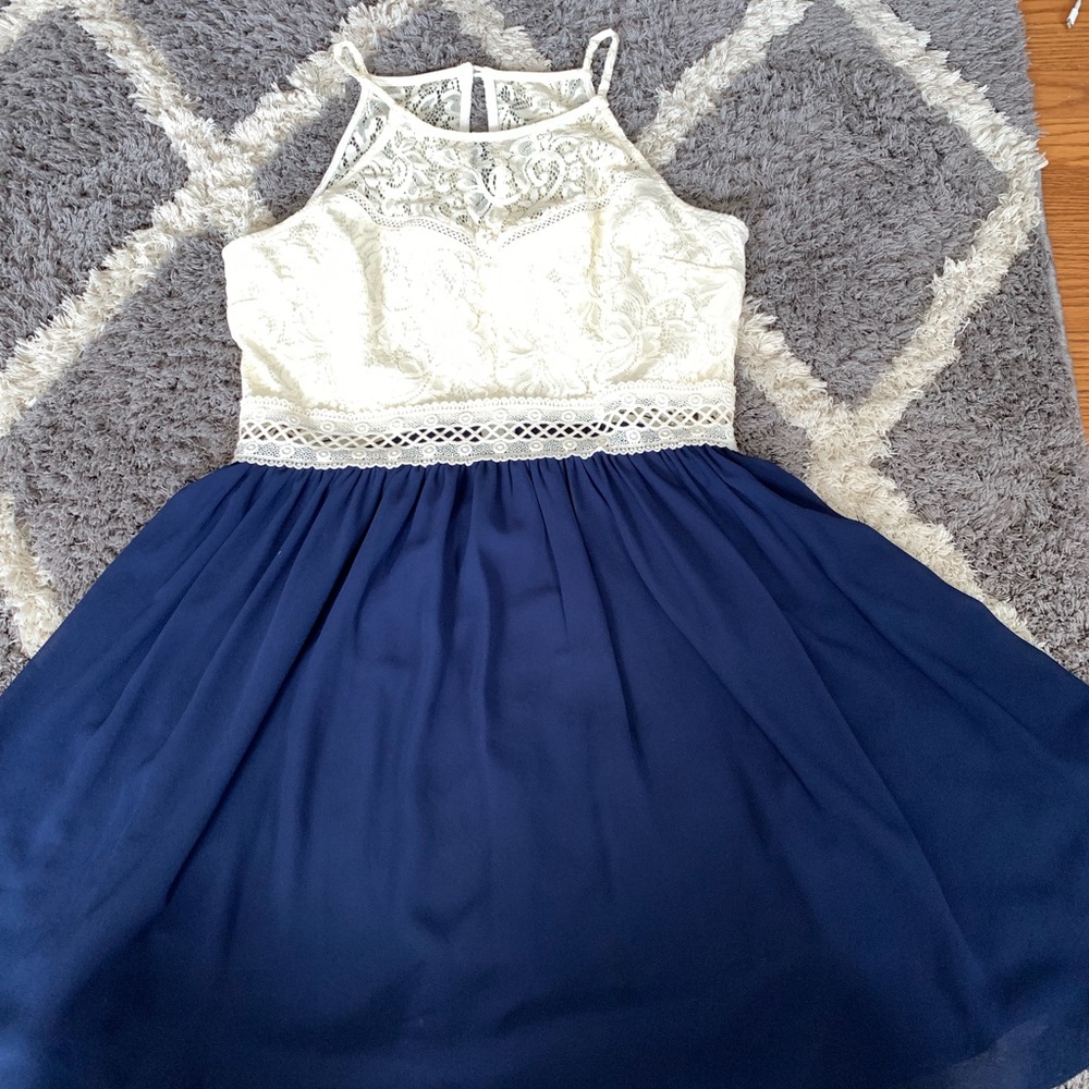 Blue and white dress